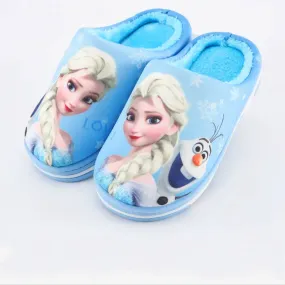 Elsa And Snow Man Print Warm Sky Blue Winter Slippers 8300