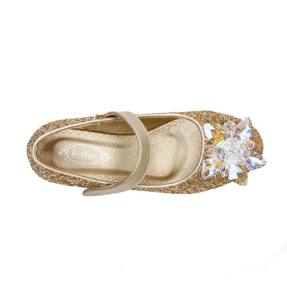 Girls Princess Wedding Party Dress Shoes Mary Jane Low Heel shoes with Rhinestone(Toddler/Little Kid/Big Kid)