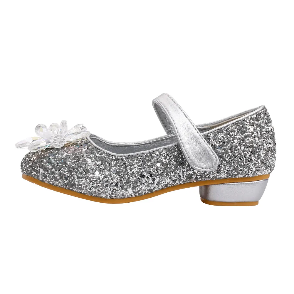 Girls Princess Wedding Party Dress Shoes Mary Jane Low Heel shoes with Rhinestone(Toddler/Little Kid/Big Kid)