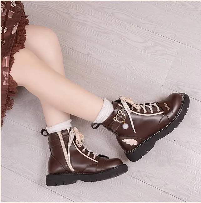 Kawaii Japanese Pink Bear Bow Tie Lolita Martin Boots