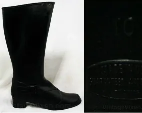 Size 10 Black Boots - Authentic Early 1960s Deadstock - Waterproof Vinyl - Fleece Lined - 60s - Faux Buckle - Rain Dears - Winter - 43246-2