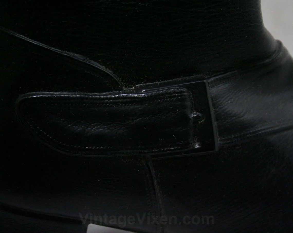 Size 10 Black Boots - Authentic Early 1960s Deadstock - Waterproof Vinyl - Fleece Lined - 60s - Faux Buckle - Rain Dears - Winter - 43246-2