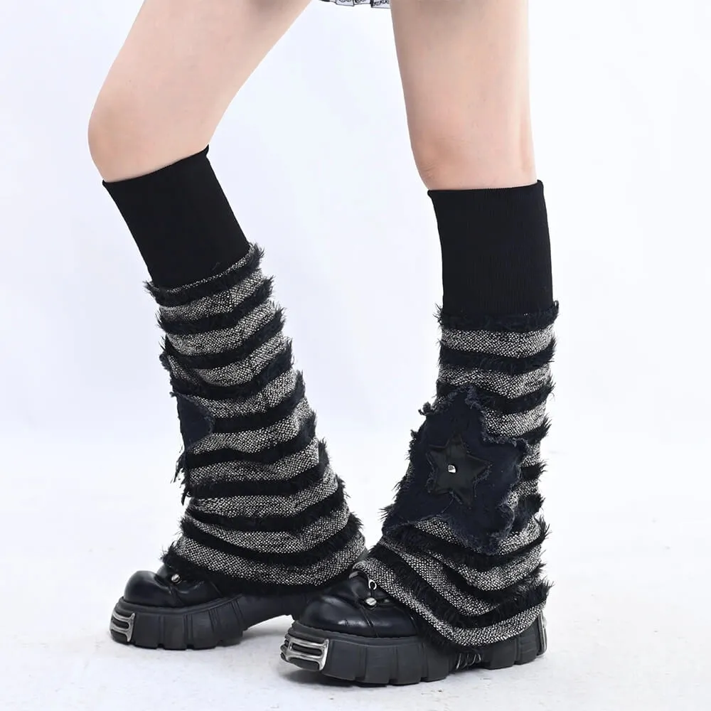 Striped Knit Leg Warmers with Star Appliqué