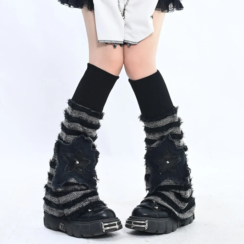 Striped Knit Leg Warmers with Star Appliqué