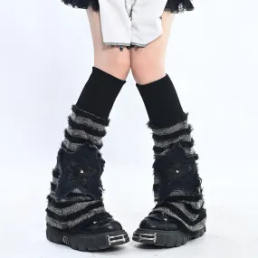 Striped Knit Leg Warmers with Star Appliqué