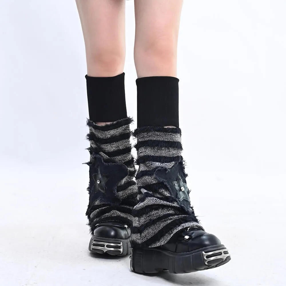 Striped Knit Leg Warmers with Star Appliqué