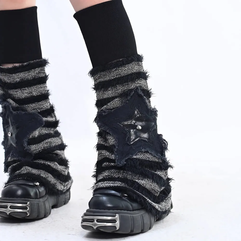 Striped Knit Leg Warmers with Star Appliqué